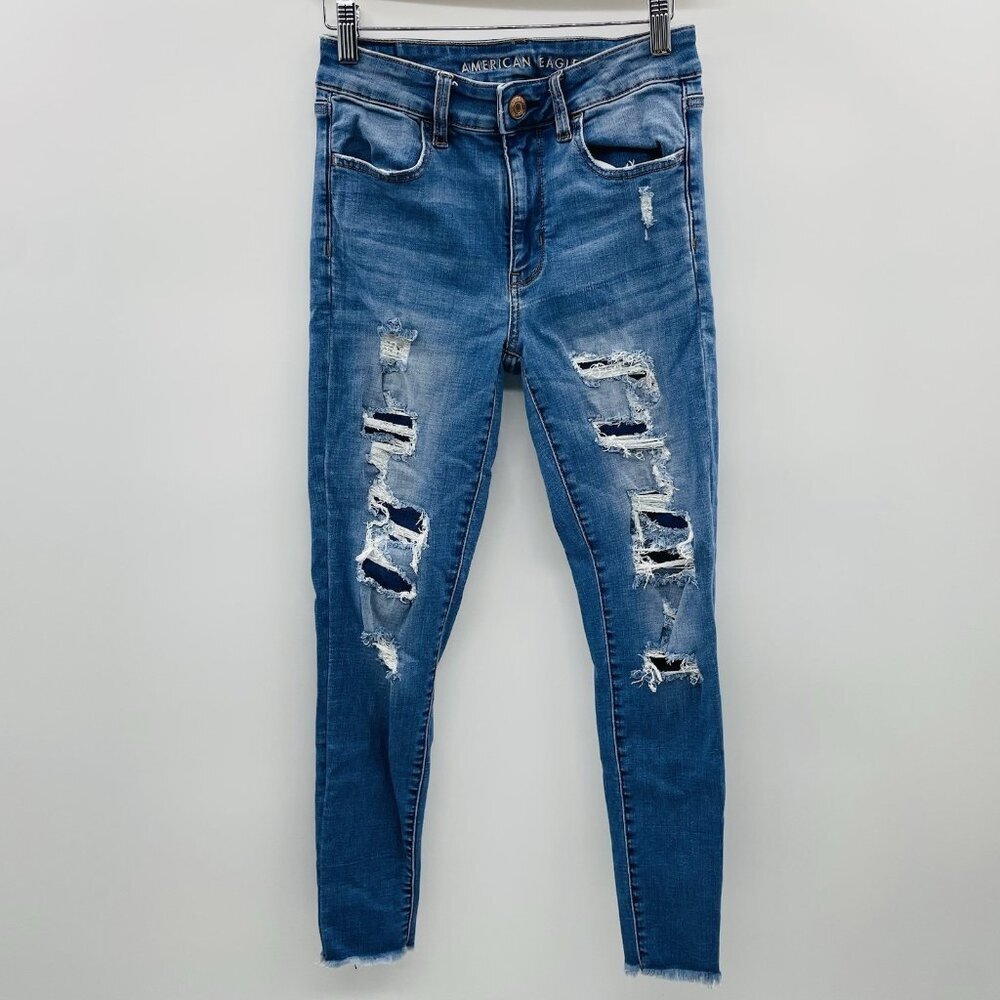 American Eagle Outfitters Womens 6R Distressed Hi-Rise Jeggings Skinny Leg Jeans